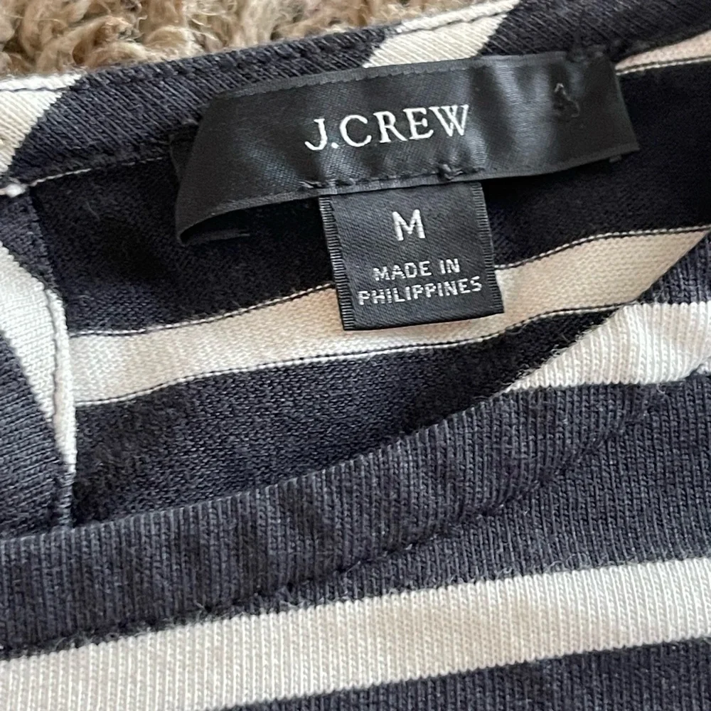 J Crew black and white stripe flare short sleeve blouse